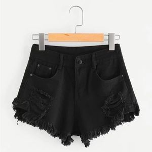 Distressed Frayed High-Rise Shorts